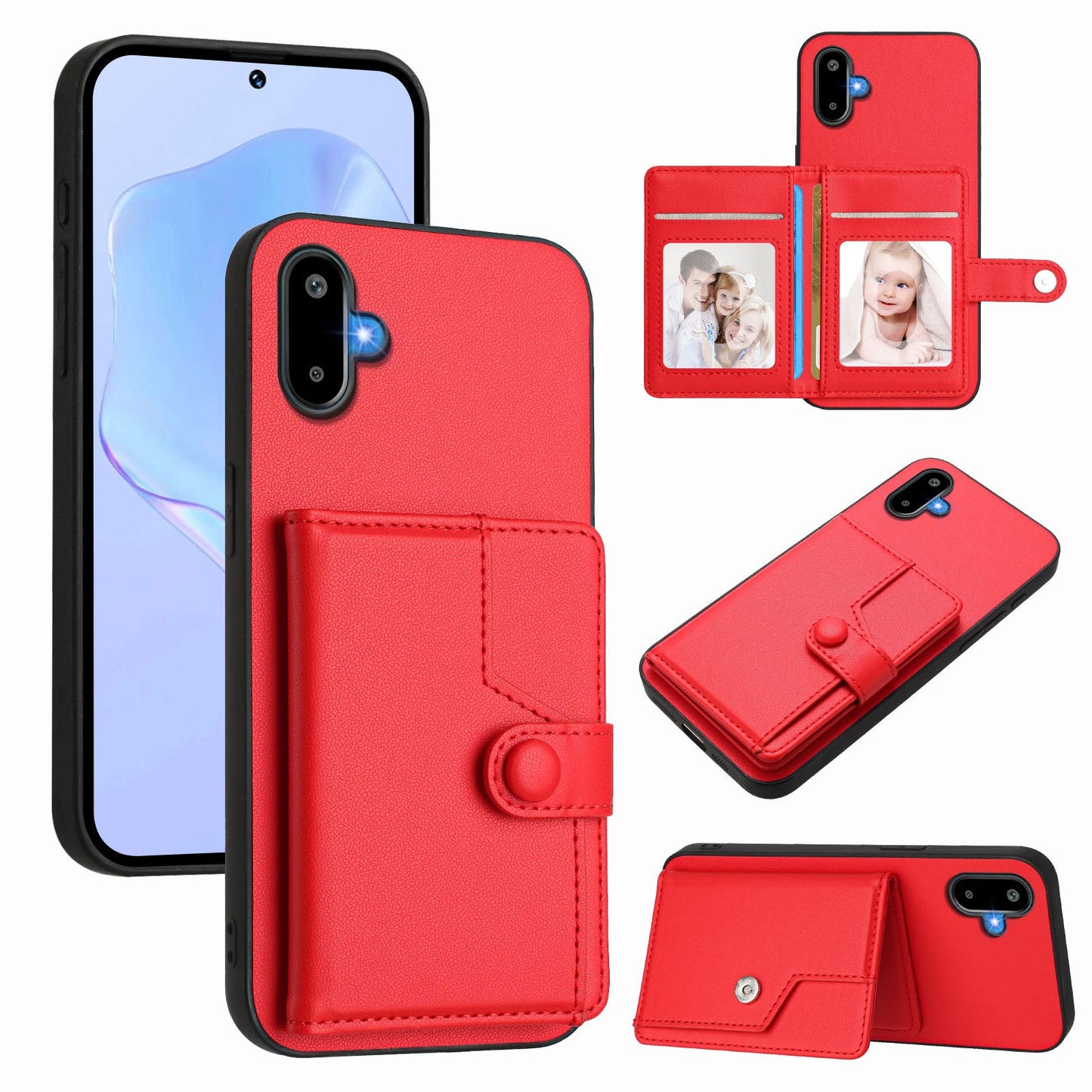 For Samsung Galaxy M06 5G / Galaxy F06 5G Case RFID Blocking Card Holder Kickstand TPU + PU Leather Phone Back Cover - Red