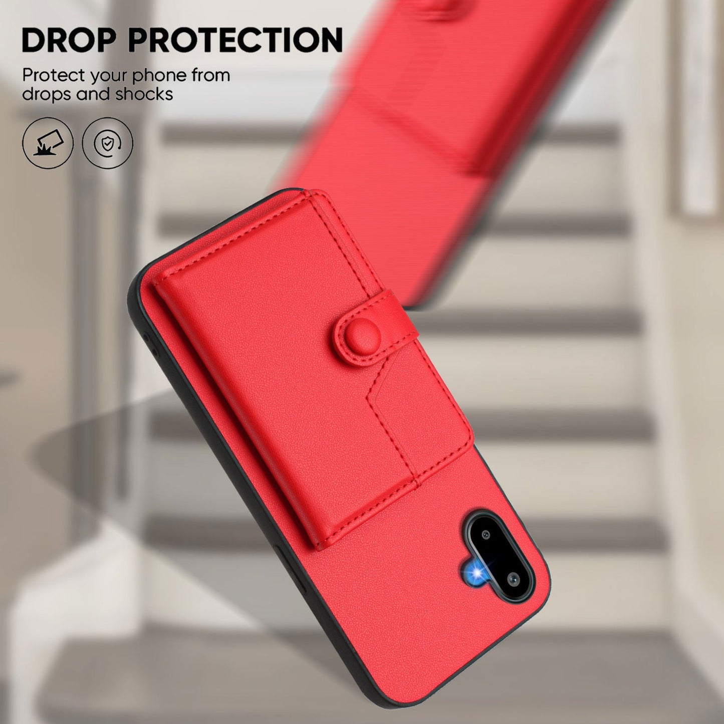 For Samsung Galaxy M06 5G / Galaxy F06 5G Case RFID Blocking Card Holder Kickstand TPU + PU Leather Phone Back Cover - Red