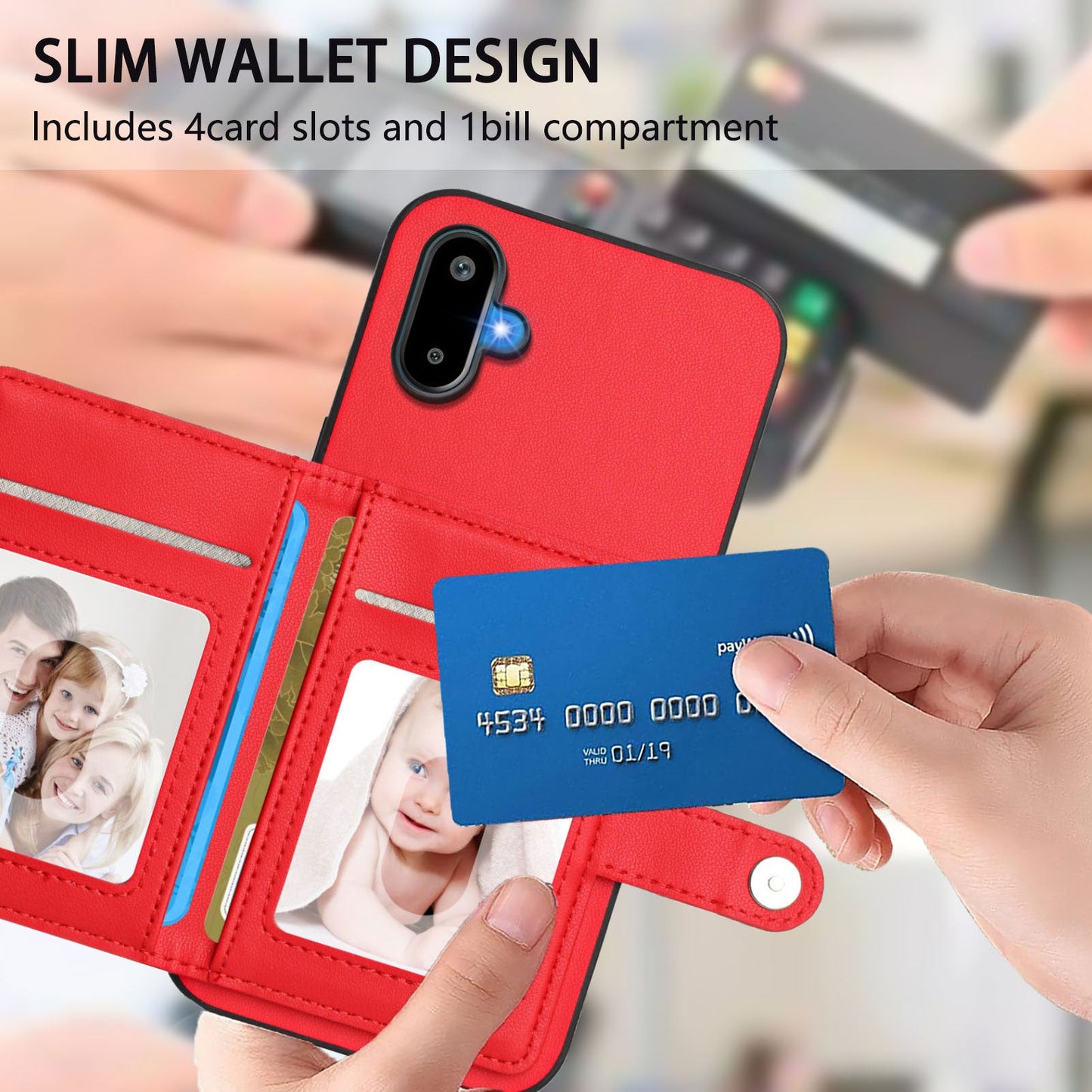For Samsung Galaxy M06 5G / Galaxy F06 5G Case RFID Blocking Card Holder Kickstand TPU + PU Leather Phone Back Cover - Red