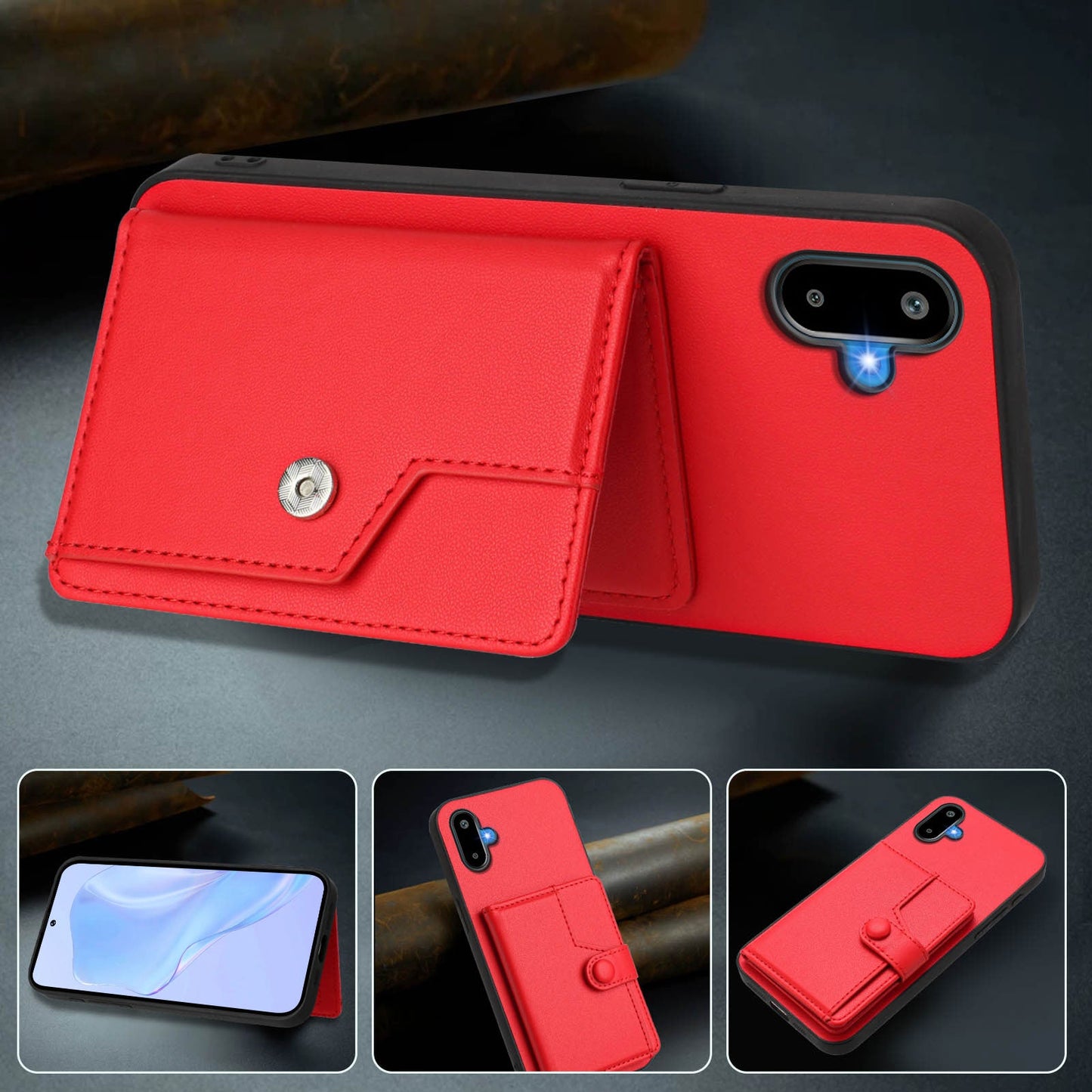 For Samsung Galaxy M06 5G / Galaxy F06 5G Case RFID Blocking Card Holder Kickstand TPU + PU Leather Phone Back Cover - Red