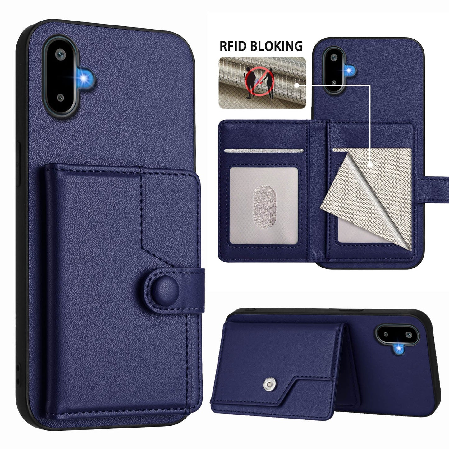 For Samsung Galaxy M06 5G / Galaxy F06 5G Case RFID Blocking Card Holder Kickstand TPU + PU Leather Phone Back Cover - Blue
