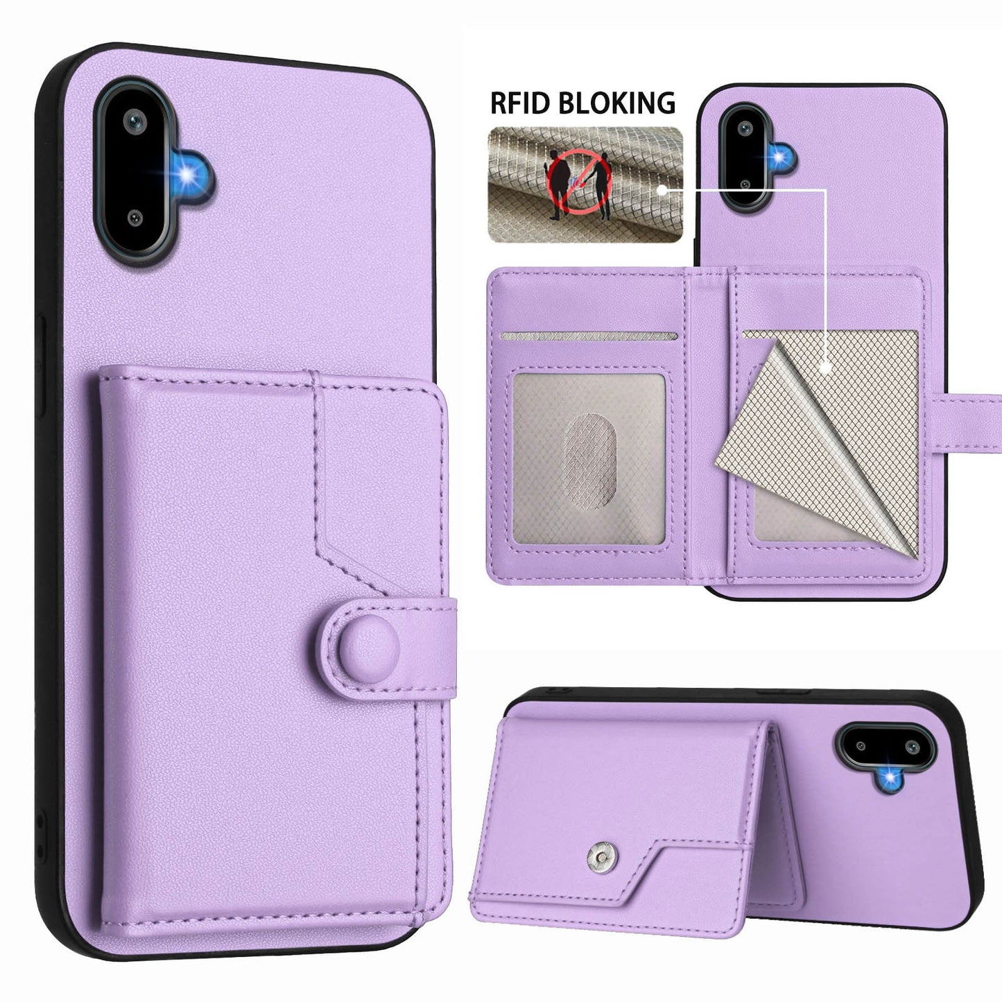 For Samsung Galaxy M06 5G / Galaxy F06 5G Case RFID Blocking Card Holder Kickstand TPU + PU Leather Phone Back Cover - Purple