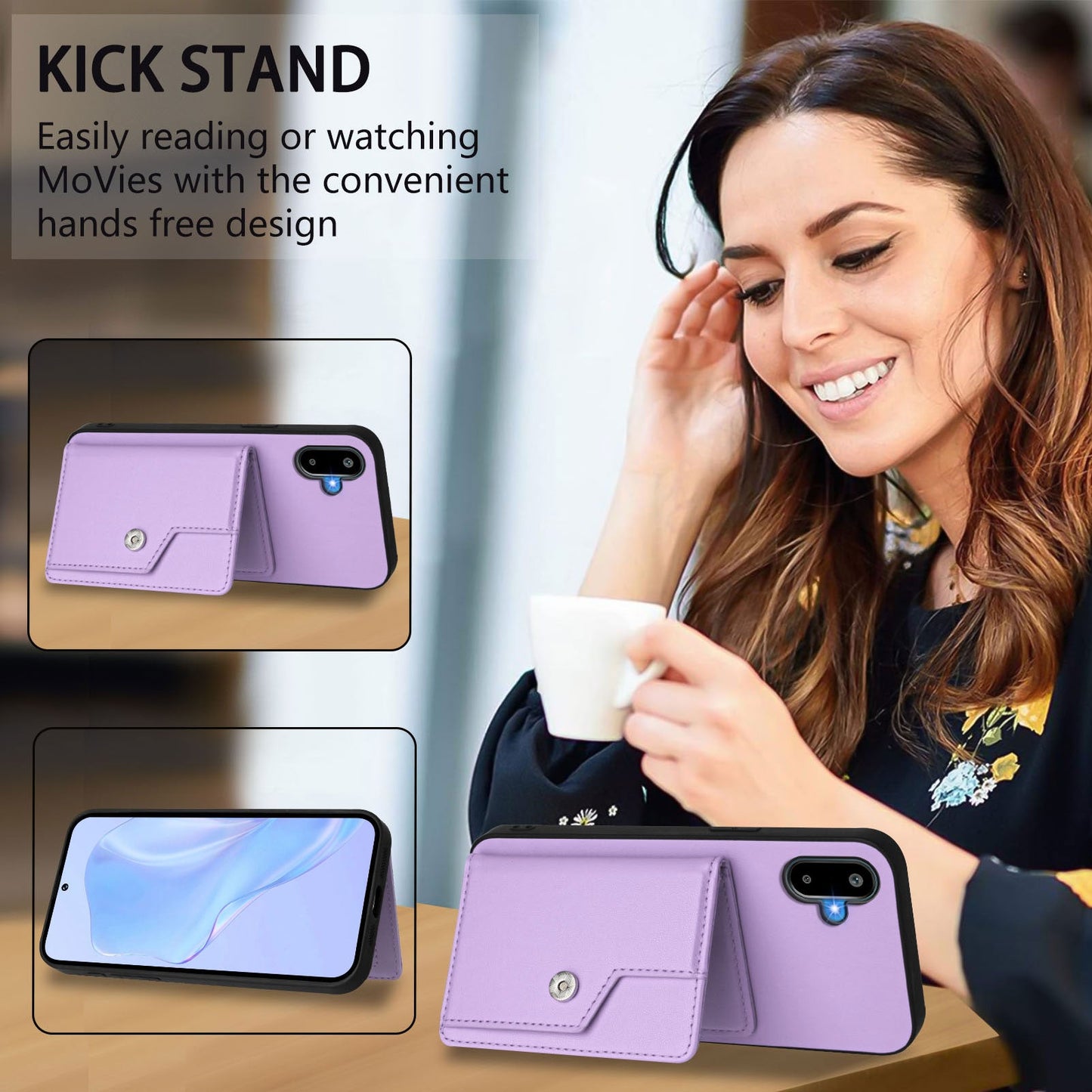 For Samsung Galaxy M06 5G / Galaxy F06 5G Case RFID Blocking Card Holder Kickstand TPU + PU Leather Phone Back Cover - Purple