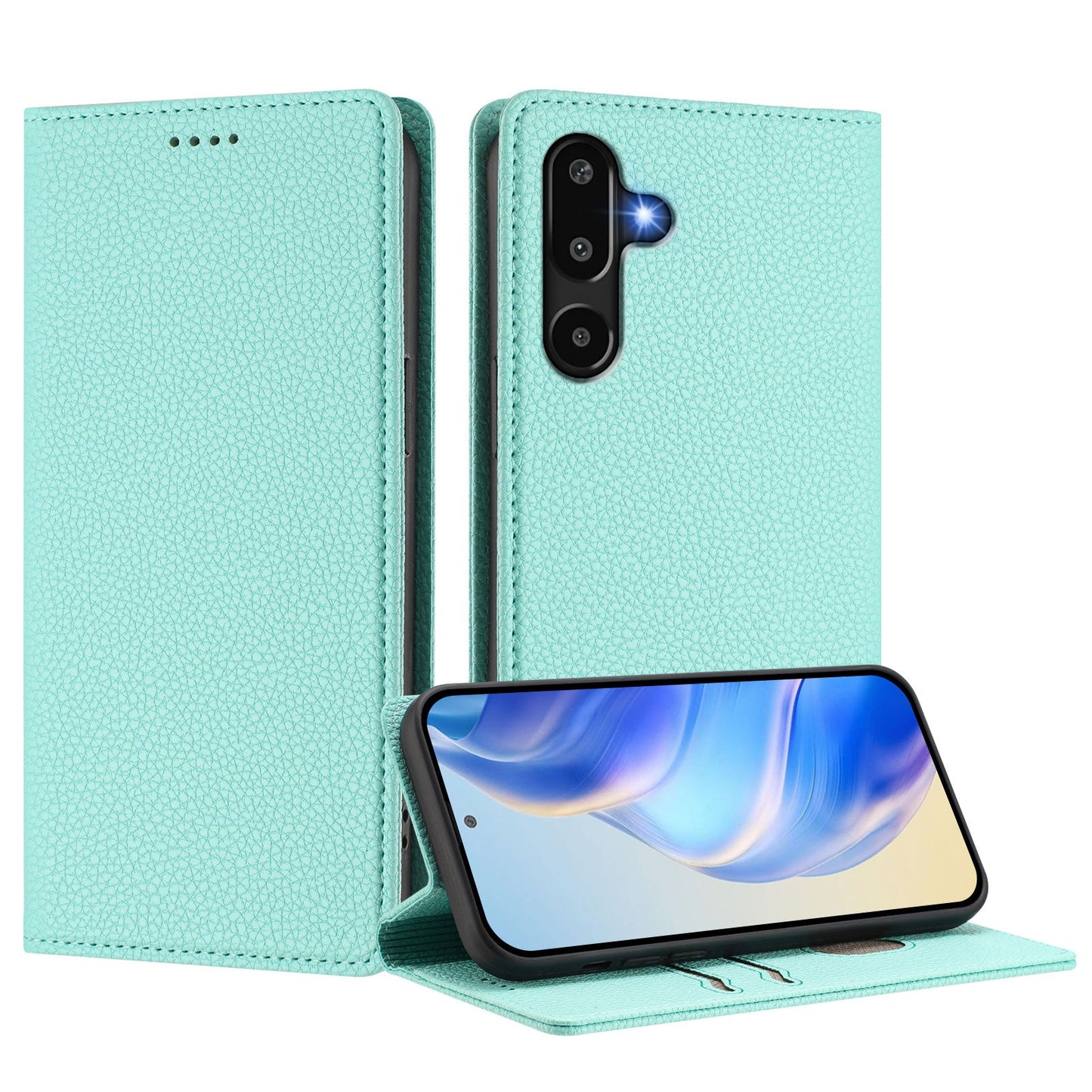 For Samsung Galaxy M16 5G / Galaxy F16 5G Wallet Case RFID Blocking Litchi Texture Leather Mobile Cover - Mint Green