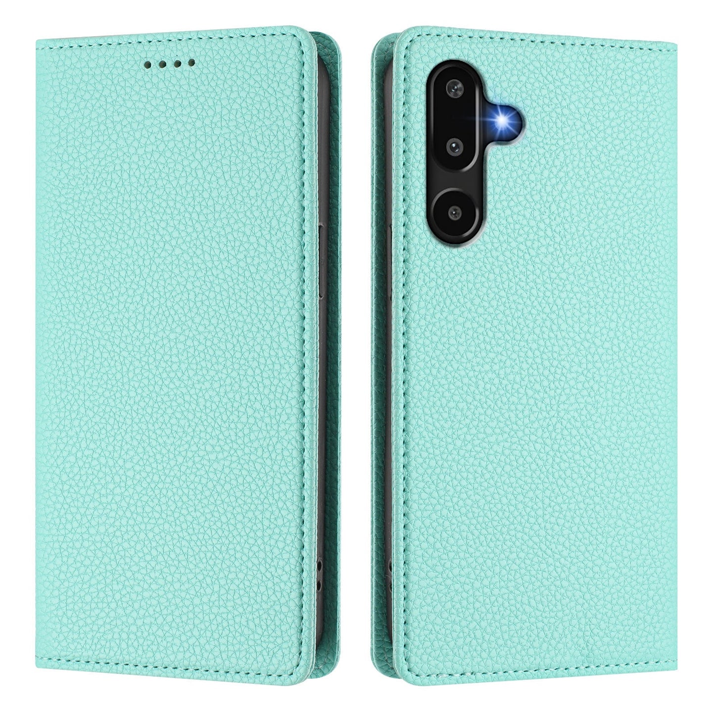 For Samsung Galaxy M16 5G / Galaxy F16 5G Wallet Case RFID Blocking Litchi Texture Leather Mobile Cover - Mint Green
