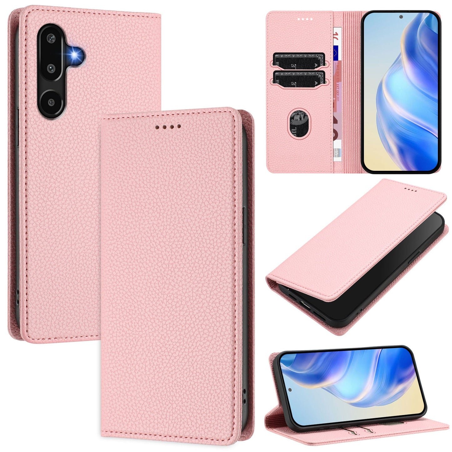 For Samsung Galaxy M16 5G / Galaxy F16 5G Wallet Case RFID Blocking Litchi Texture Leather Mobile Cover - Pink