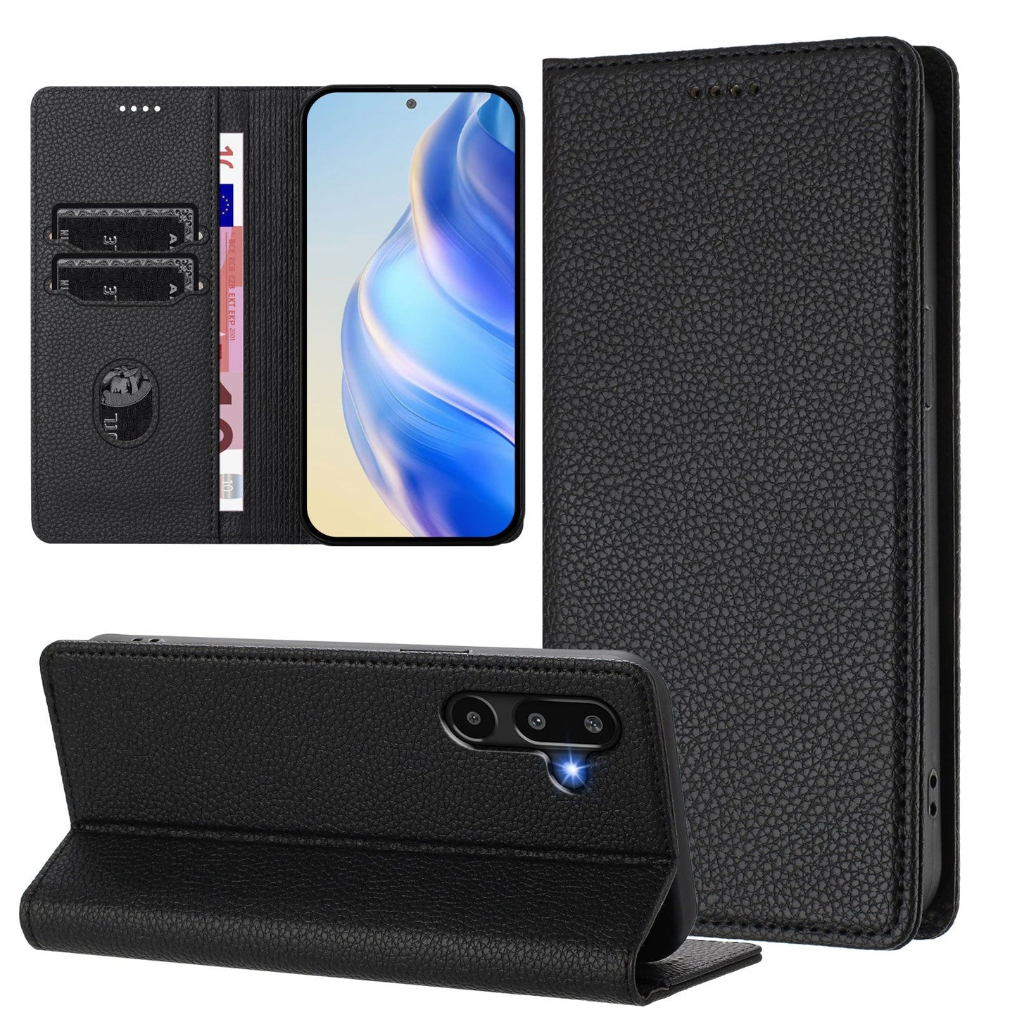 For Samsung Galaxy M16 5G / Galaxy F16 5G Wallet Case RFID Blocking Litchi Texture Leather Mobile Cover - Black