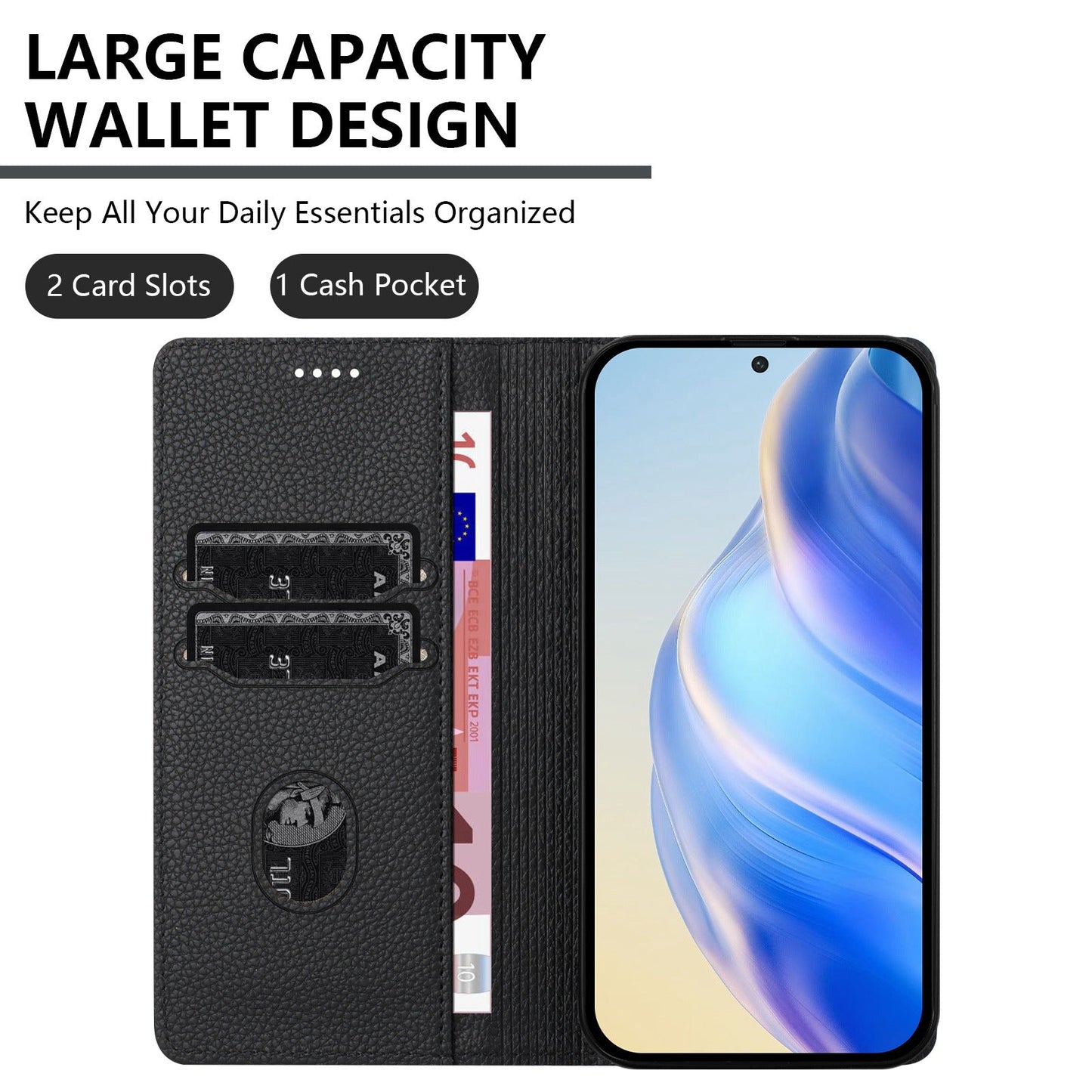 For Samsung Galaxy M16 5G / Galaxy F16 5G Wallet Case RFID Blocking Litchi Texture Leather Mobile Cover - Black