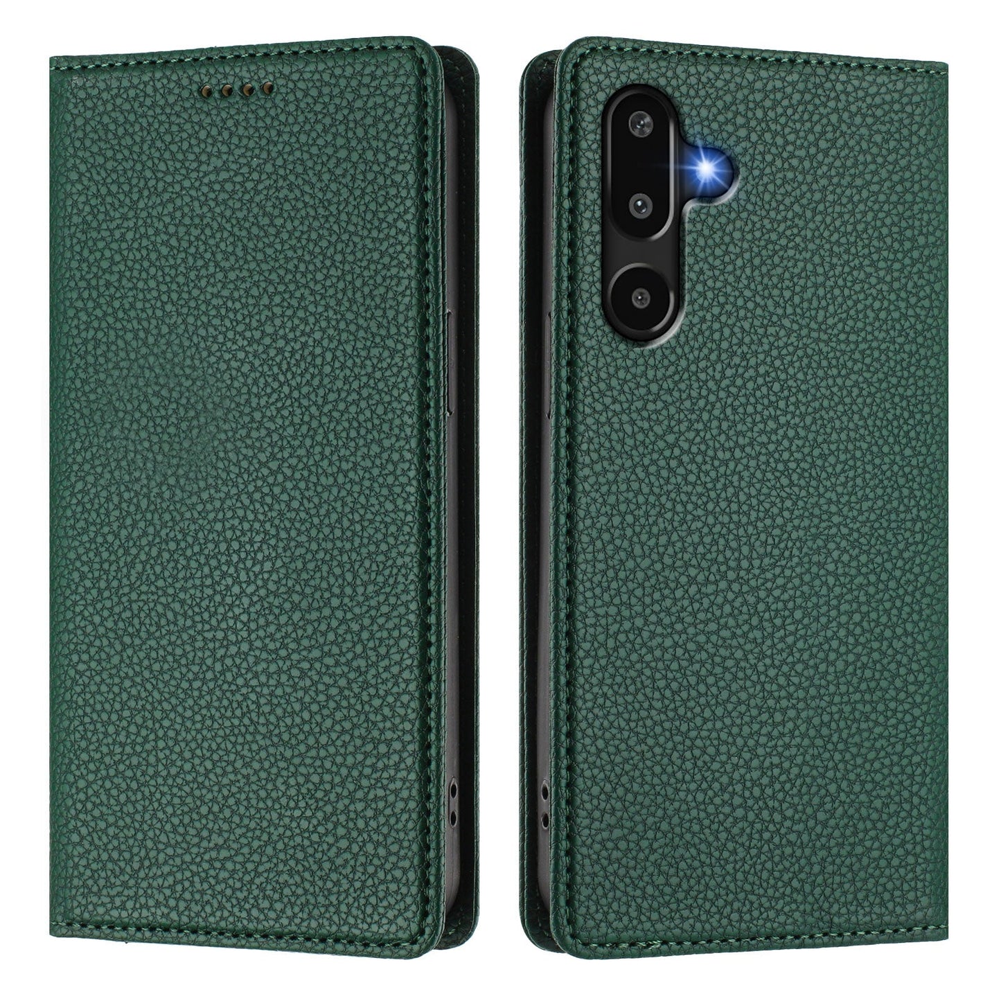 For Samsung Galaxy M16 5G / Galaxy F16 5G Wallet Case RFID Blocking Litchi Texture Leather Mobile Cover - Dark Green