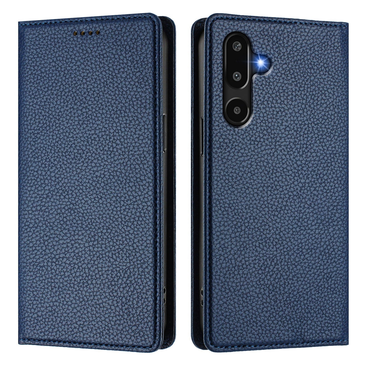 For Samsung Galaxy M16 5G / Galaxy F16 5G Wallet Case RFID Blocking Litchi Texture Leather Mobile Cover - Dark Blue