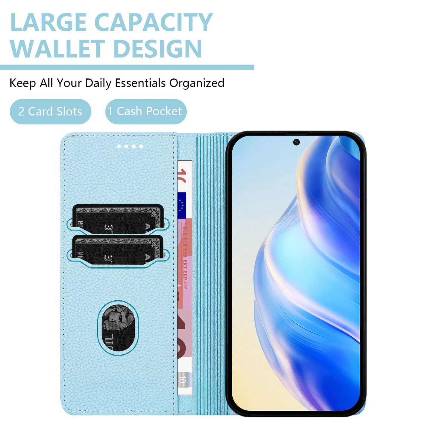 For Samsung Galaxy M16 5G / Galaxy F16 5G Wallet Case RFID Blocking Litchi Texture Leather Mobile Cover - Baby Blue