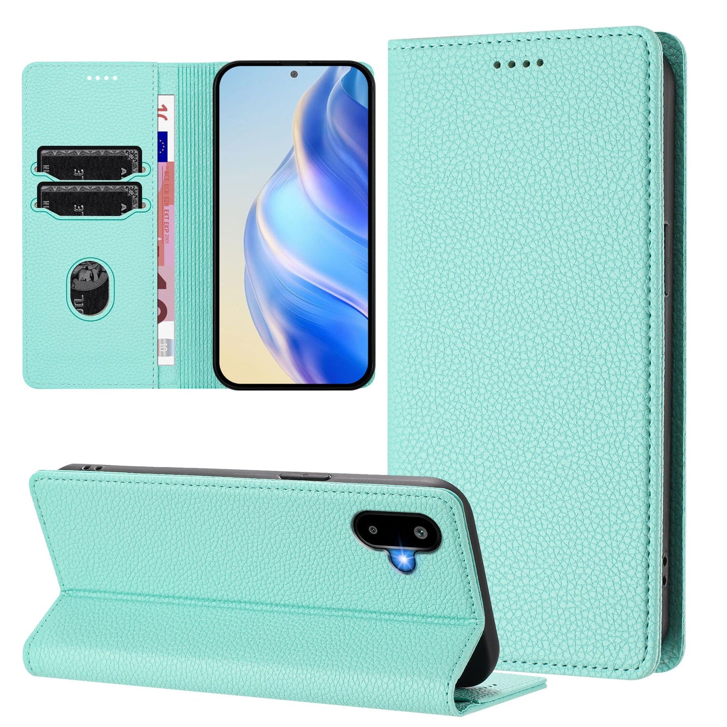For Samsung Galaxy M06 5G / Galaxy F06 5G Wallet Case RFID Blocking Litchi Texture Leather Mobile Cover - Mint Green