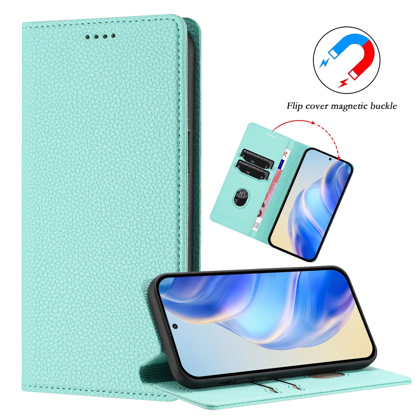 For Samsung Galaxy M06 5G / Galaxy F06 5G Wallet Case RFID Blocking Litchi Texture Leather Mobile Cover - Mint Green
