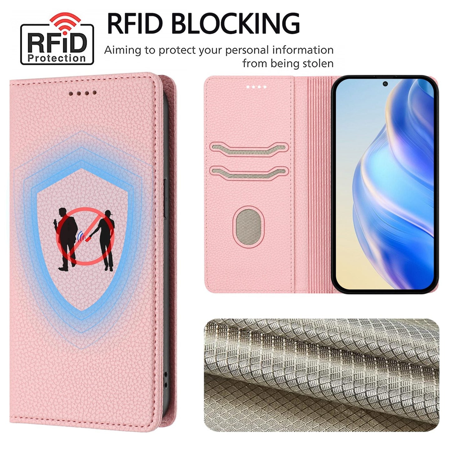 For Samsung Galaxy M06 5G / Galaxy F06 5G Wallet Case RFID Blocking Litchi Texture Leather Mobile Cover - Pink