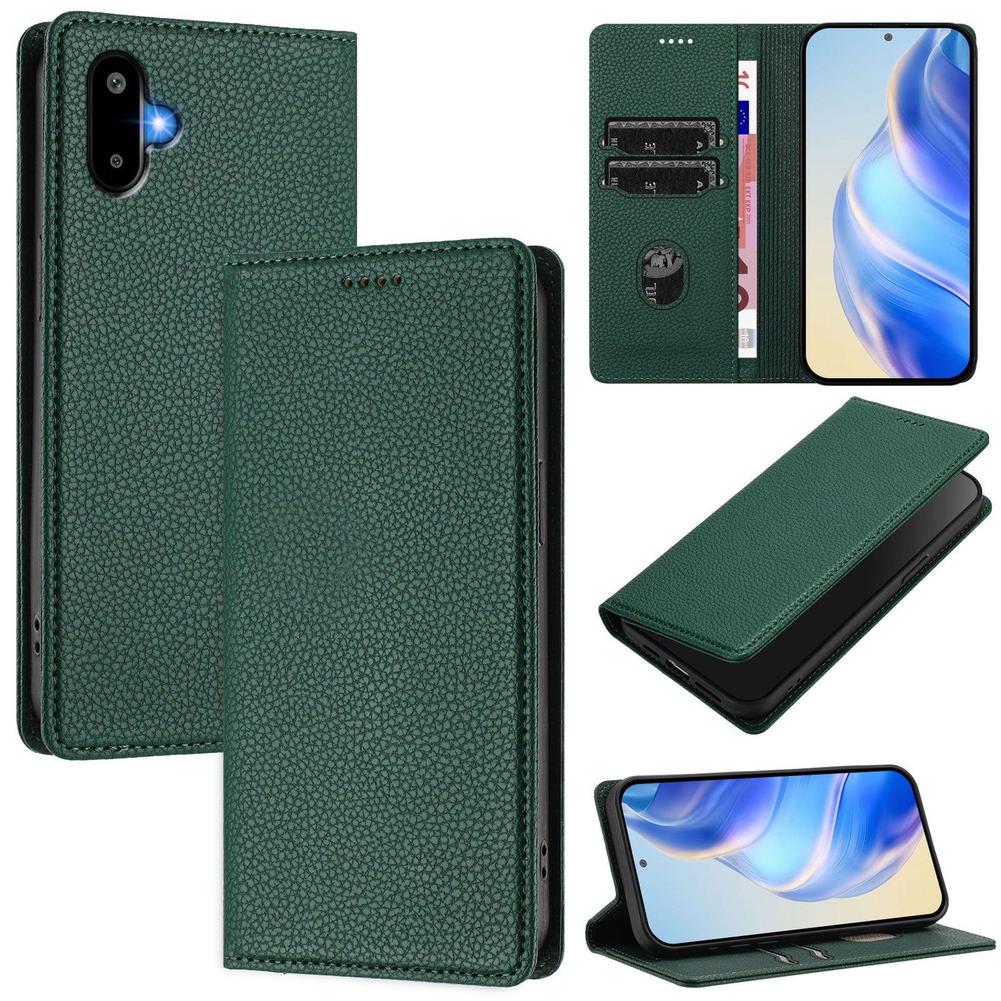 For Samsung Galaxy M06 5G / Galaxy F06 5G Wallet Case RFID Blocking Litchi Texture Leather Mobile Cover - Dark Green