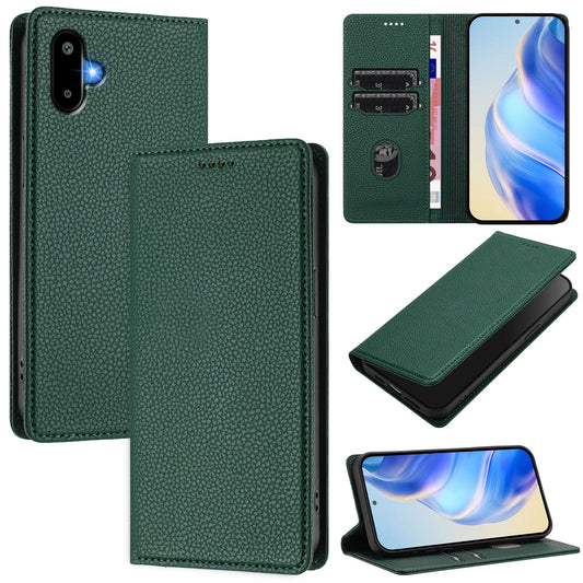 For Samsung Galaxy M06 5G / Galaxy F06 5G Wallet Case RFID Blocking Litchi Texture Leather Mobile Cover - Dark Green