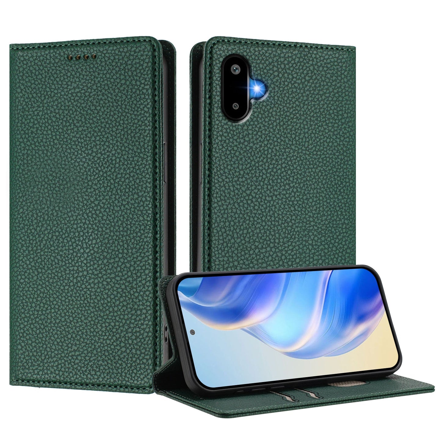 For Samsung Galaxy M06 5G / Galaxy F06 5G Wallet Case RFID Blocking Litchi Texture Leather Mobile Cover - Dark Green