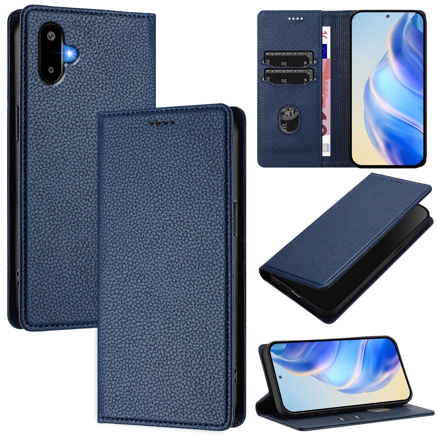 For Samsung Galaxy M06 5G / Galaxy F06 5G Wallet Case RFID Blocking Litchi Texture Leather Mobile Cover - Dark Blue