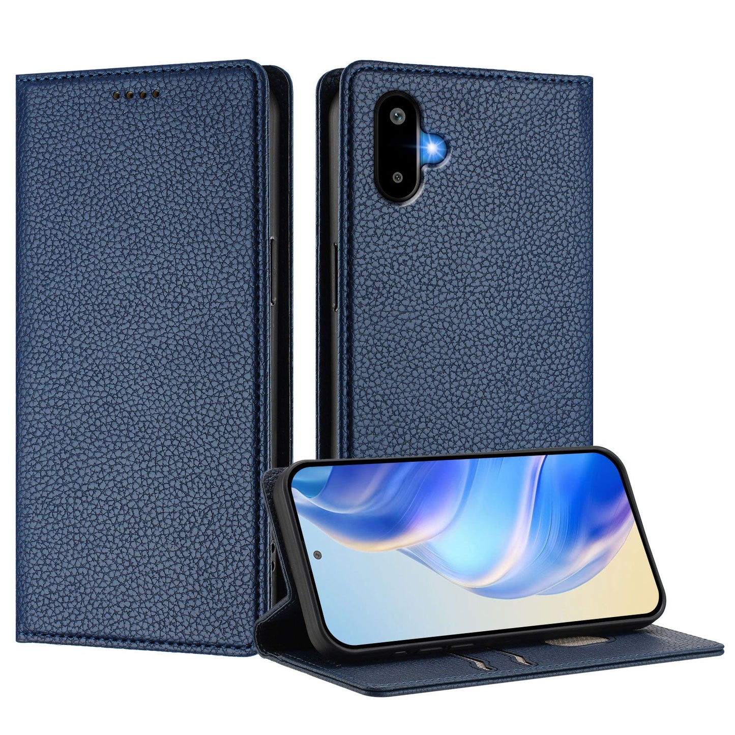 For Samsung Galaxy M06 5G / Galaxy F06 5G Wallet Case RFID Blocking Litchi Texture Leather Mobile Cover - Dark Blue