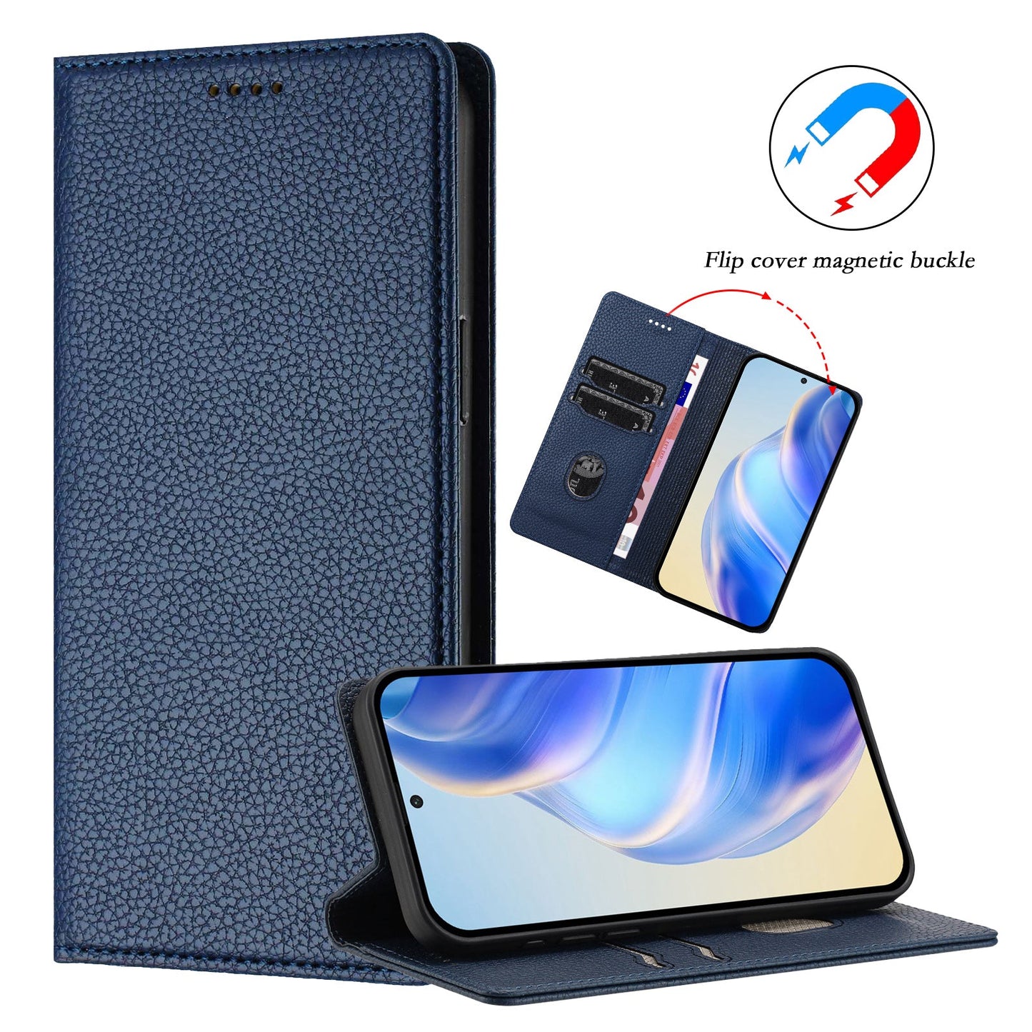 For Samsung Galaxy M06 5G / Galaxy F06 5G Wallet Case RFID Blocking Litchi Texture Leather Mobile Cover - Dark Blue
