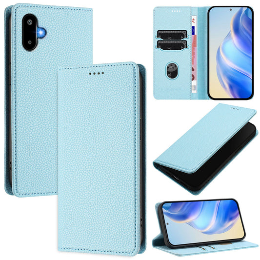 For Samsung Galaxy M06 5G / Galaxy F06 5G Wallet Case RFID Blocking Litchi Texture Leather Mobile Cover - Baby Blue