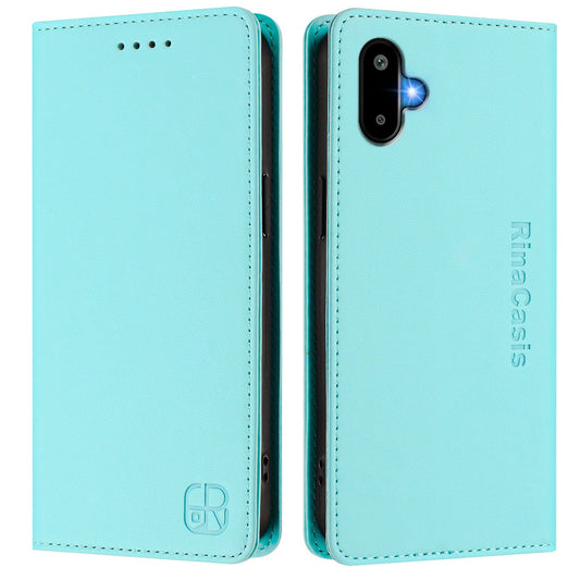 For Samsung Galaxy M06 5G / Galaxy F06 5G Leather Case RINACASIS RC01 Phone Cover with RFID Blocking Wallet Stand - Mint Green