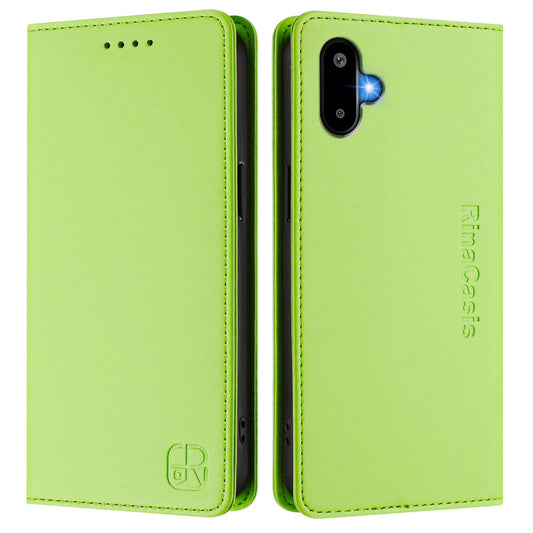 For Samsung Galaxy M06 5G / Galaxy F06 5G Leather Case RINACASIS RC01 Phone Cover with RFID Blocking Wallet Stand - Green