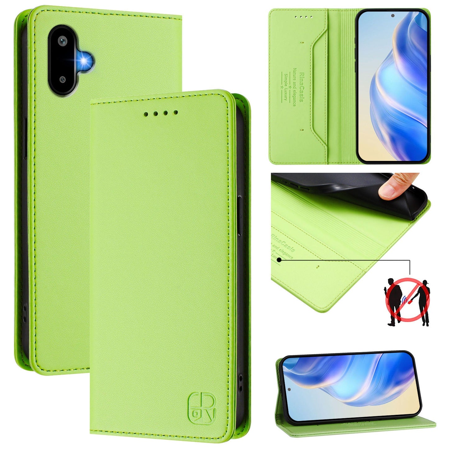 For Samsung Galaxy M06 5G / Galaxy F06 5G Leather Case RINACASIS RC01 Phone Cover with RFID Blocking Wallet Stand - Green