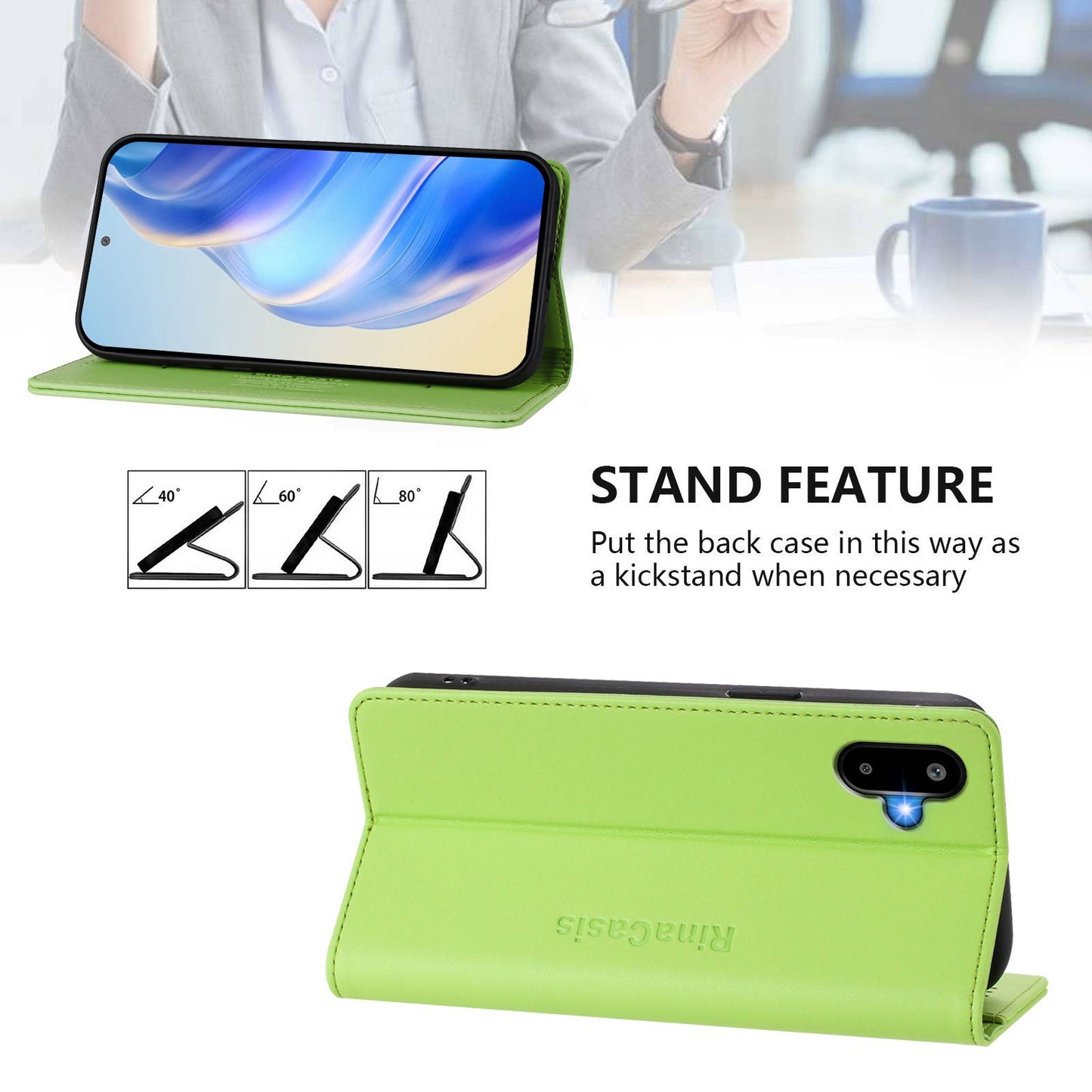 For Samsung Galaxy M06 5G / Galaxy F06 5G Leather Case RINACASIS RC01 Phone Cover with RFID Blocking Wallet Stand - Green