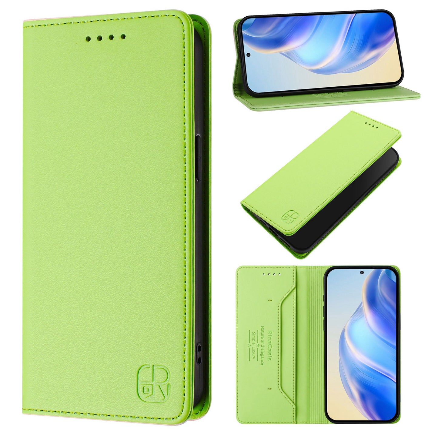 For Samsung Galaxy M06 5G / Galaxy F06 5G Leather Case RINACASIS RC01 Phone Cover with RFID Blocking Wallet Stand - Green