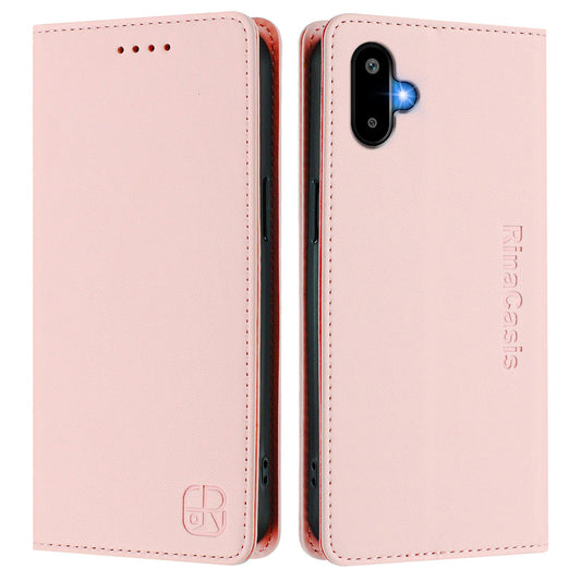 For Samsung Galaxy M06 5G / Galaxy F06 5G Leather Case RINACASIS RC01 Phone Cover with RFID Blocking Wallet Stand - Pink