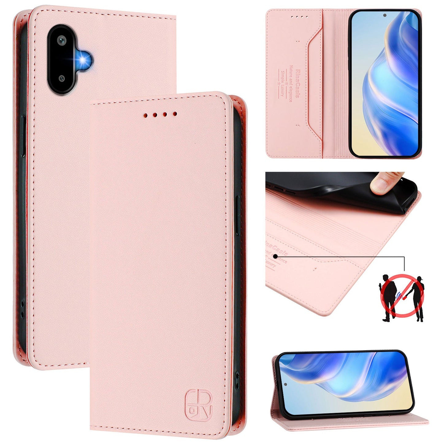 For Samsung Galaxy M06 5G / Galaxy F06 5G Leather Case RINACASIS RC01 Phone Cover with RFID Blocking Wallet Stand - Pink