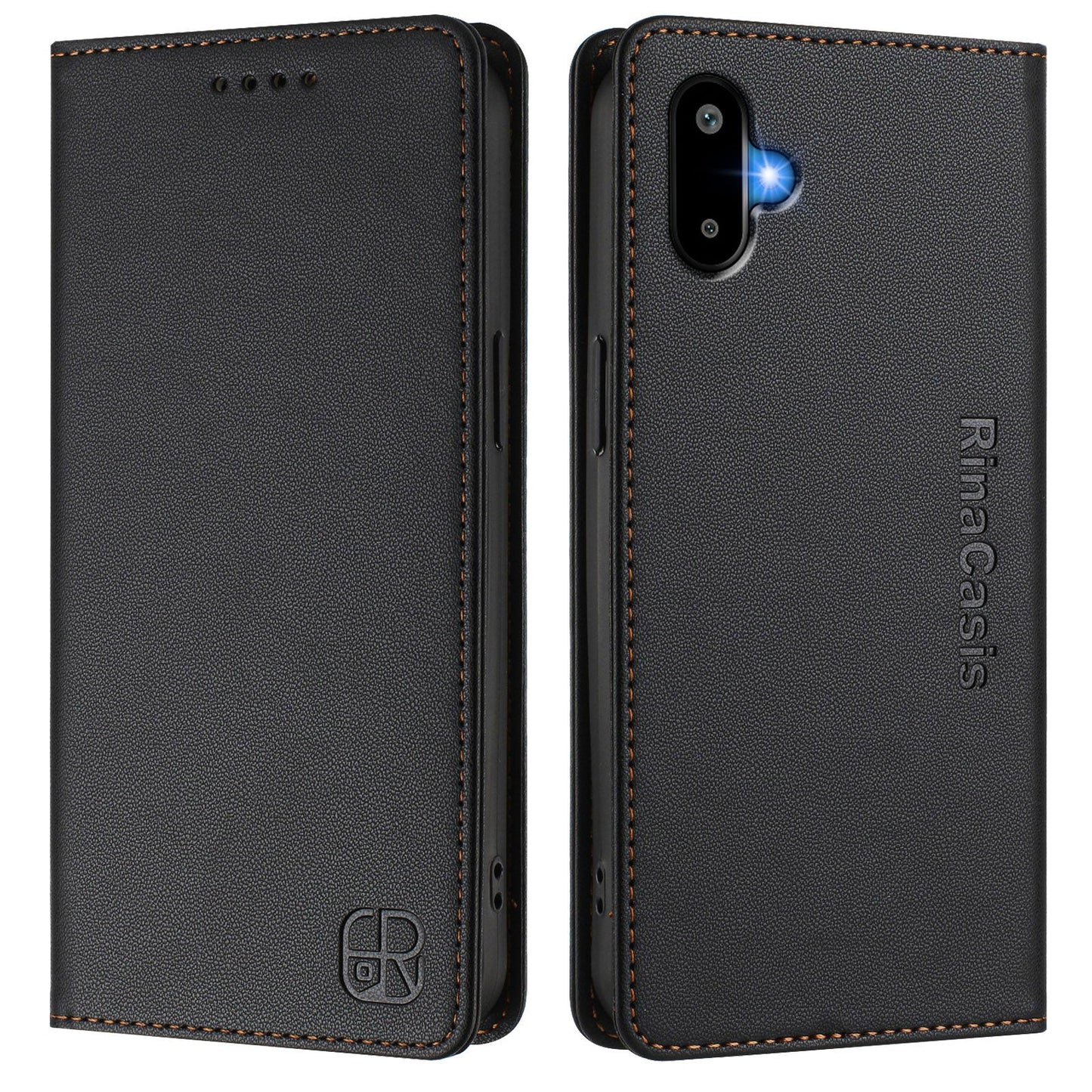 For Samsung Galaxy M06 5G / Galaxy F06 5G Leather Case RINACASIS RC01 Phone Cover with RFID Blocking Wallet Stand - Black