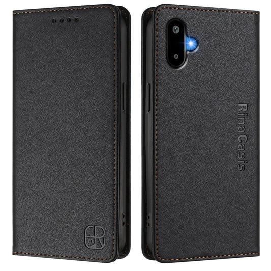 For Samsung Galaxy M06 5G / Galaxy F06 5G Leather Case RINACASIS RC01 Phone Cover with RFID Blocking Wallet Stand - Black
