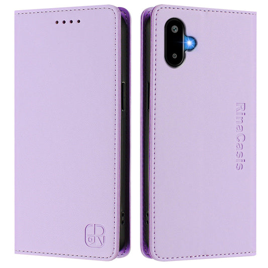 For Samsung Galaxy M06 5G / Galaxy F06 5G Leather Case RINACASIS RC01 Phone Cover with RFID Blocking Wallet Stand - Light Purple
