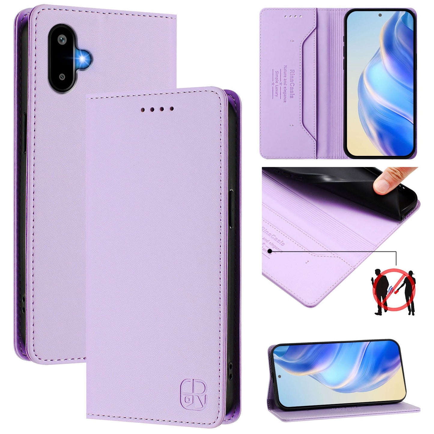 For Samsung Galaxy M06 5G / Galaxy F06 5G Leather Case RINACASIS RC01 Phone Cover with RFID Blocking Wallet Stand - Light Purple
