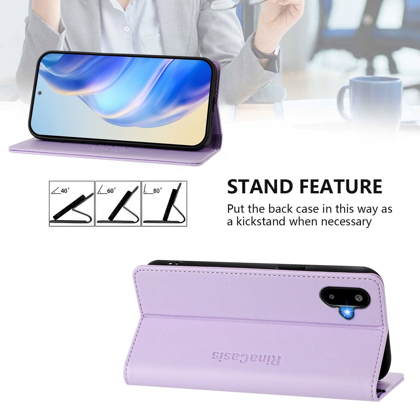 For Samsung Galaxy M06 5G / Galaxy F06 5G Leather Case RINACASIS RC01 Phone Cover with RFID Blocking Wallet Stand - Light Purple