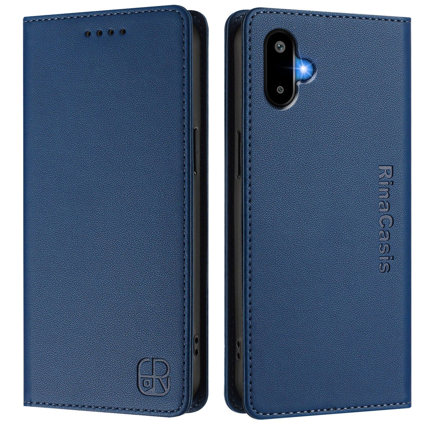 For Samsung Galaxy M06 5G / Galaxy F06 5G Leather Case RINACASIS RC01 Phone Cover with RFID Blocking Wallet Stand - Dark Blue