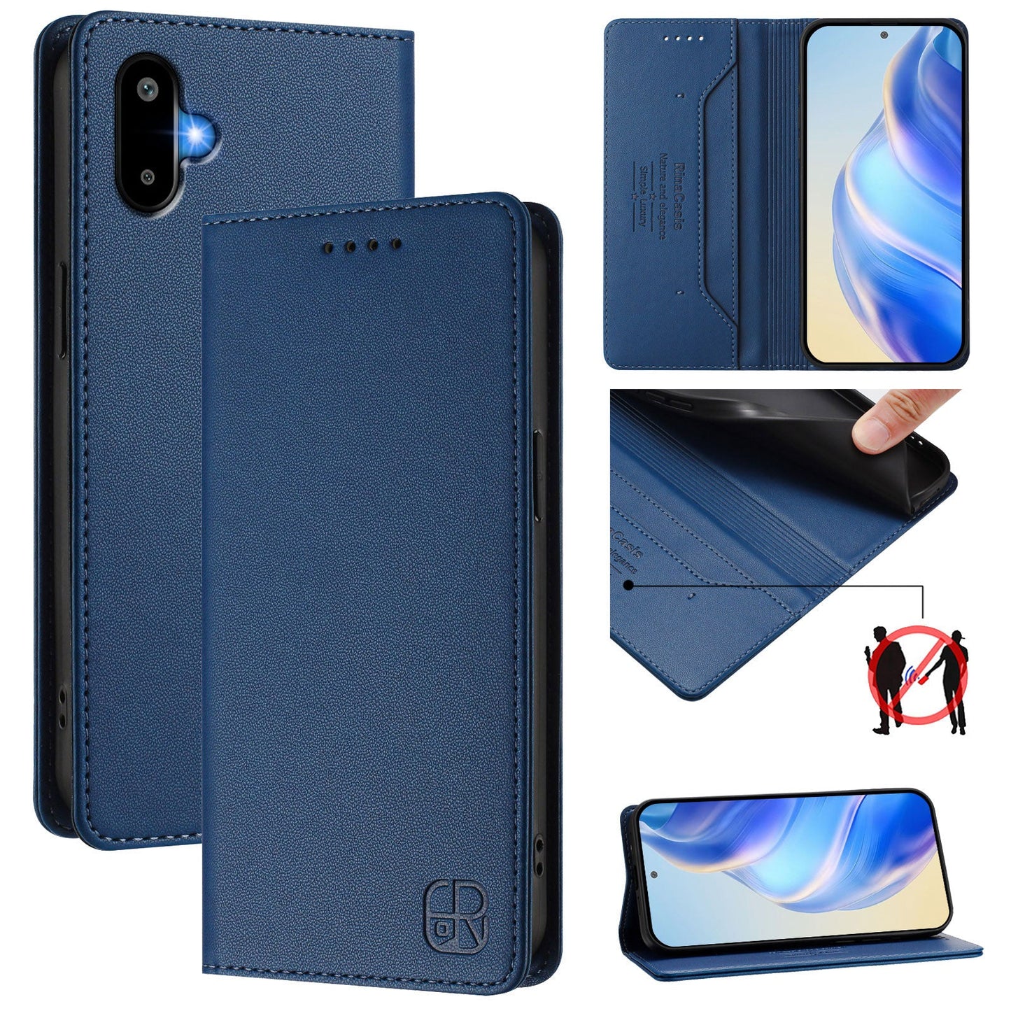 For Samsung Galaxy M06 5G / Galaxy F06 5G Leather Case RINACASIS RC01 Phone Cover with RFID Blocking Wallet Stand - Dark Blue