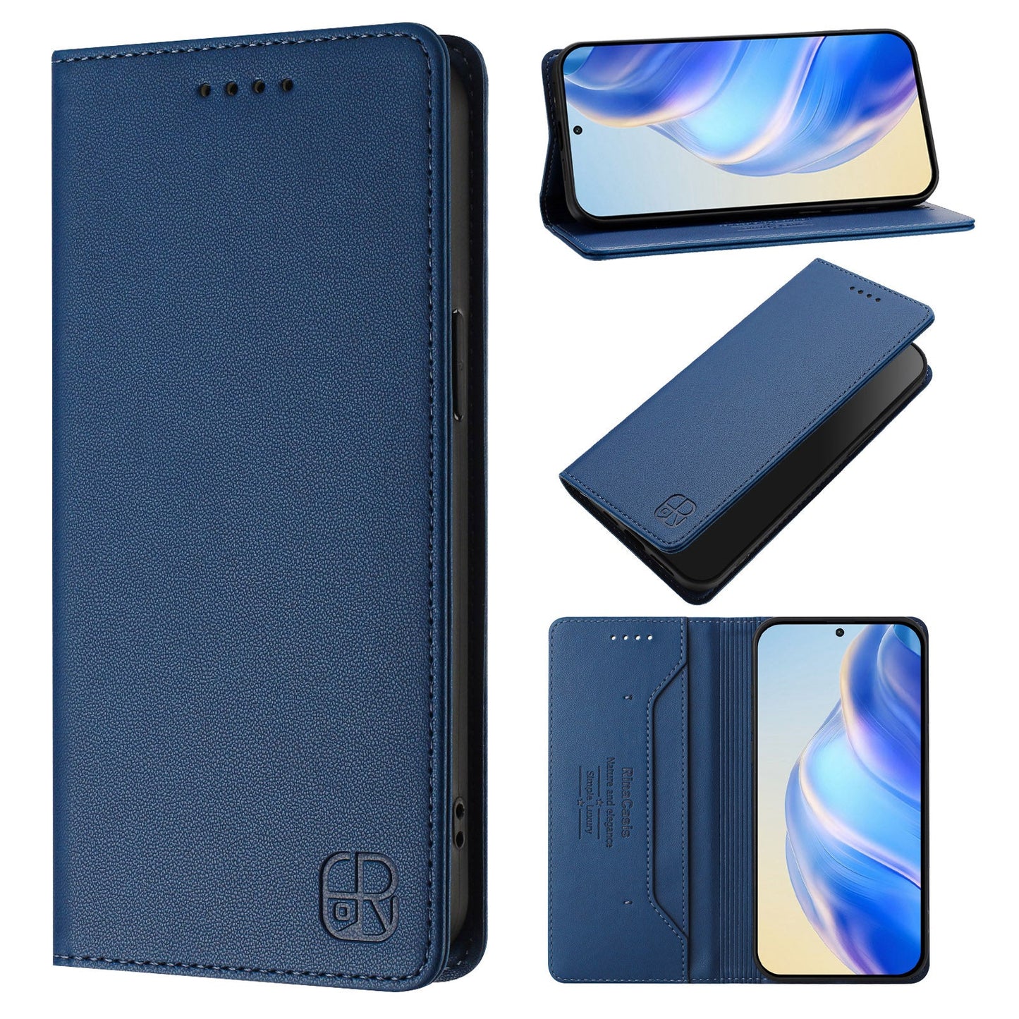 For Samsung Galaxy M06 5G / Galaxy F06 5G Leather Case RINACASIS RC01 Phone Cover with RFID Blocking Wallet Stand - Dark Blue