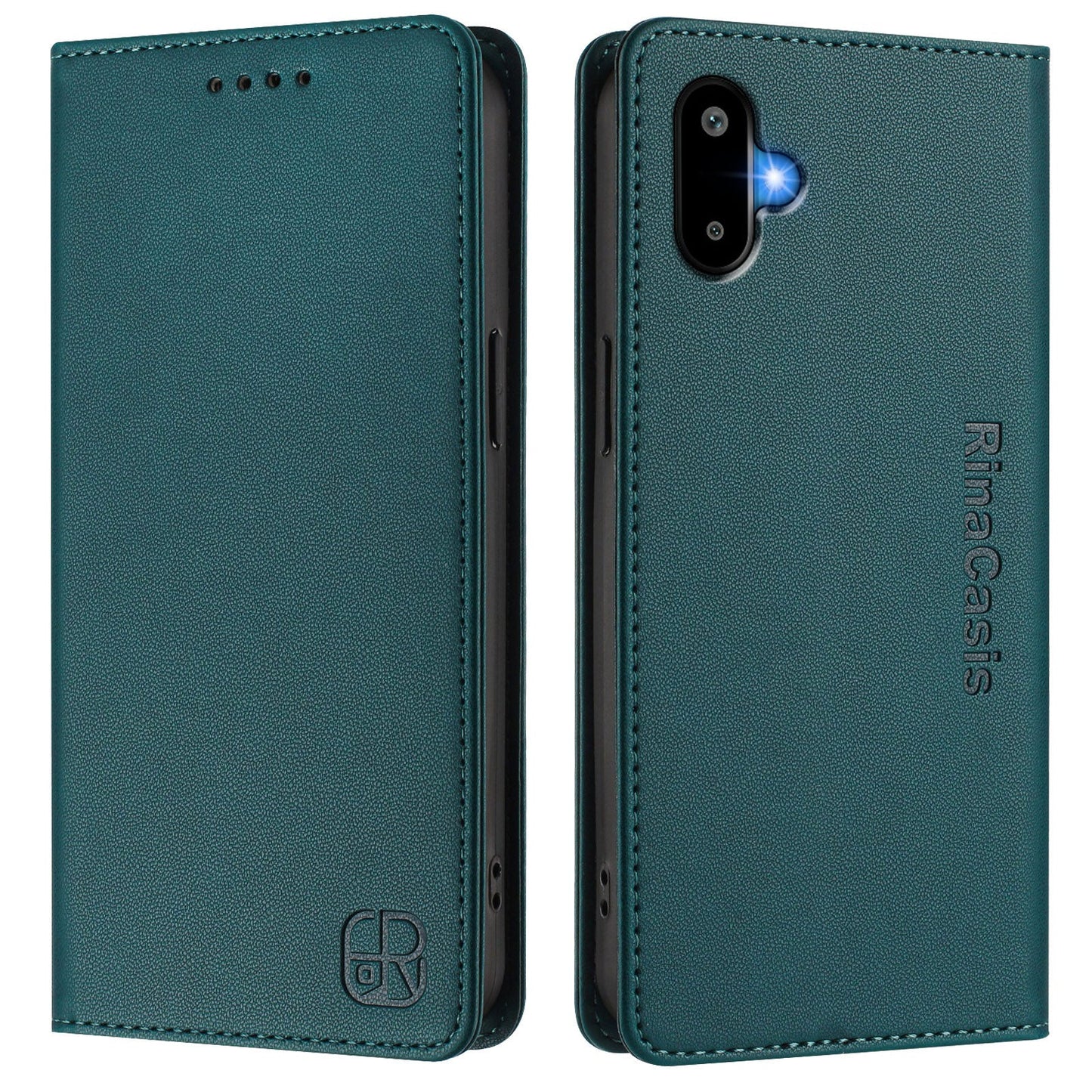 For Samsung Galaxy M06 5G / Galaxy F06 5G Leather Case RINACASIS RC01 Phone Cover with RFID Blocking Wallet Stand - Dark Green