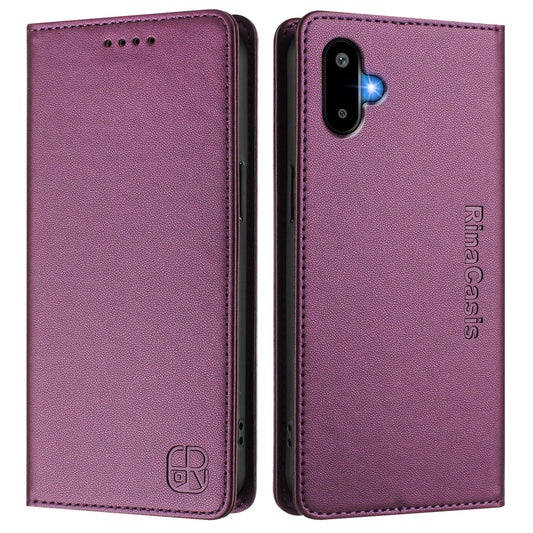 For Samsung Galaxy M06 5G / Galaxy F06 5G Leather Case RINACASIS RC01 Phone Cover with RFID Blocking Wallet Stand - Violet