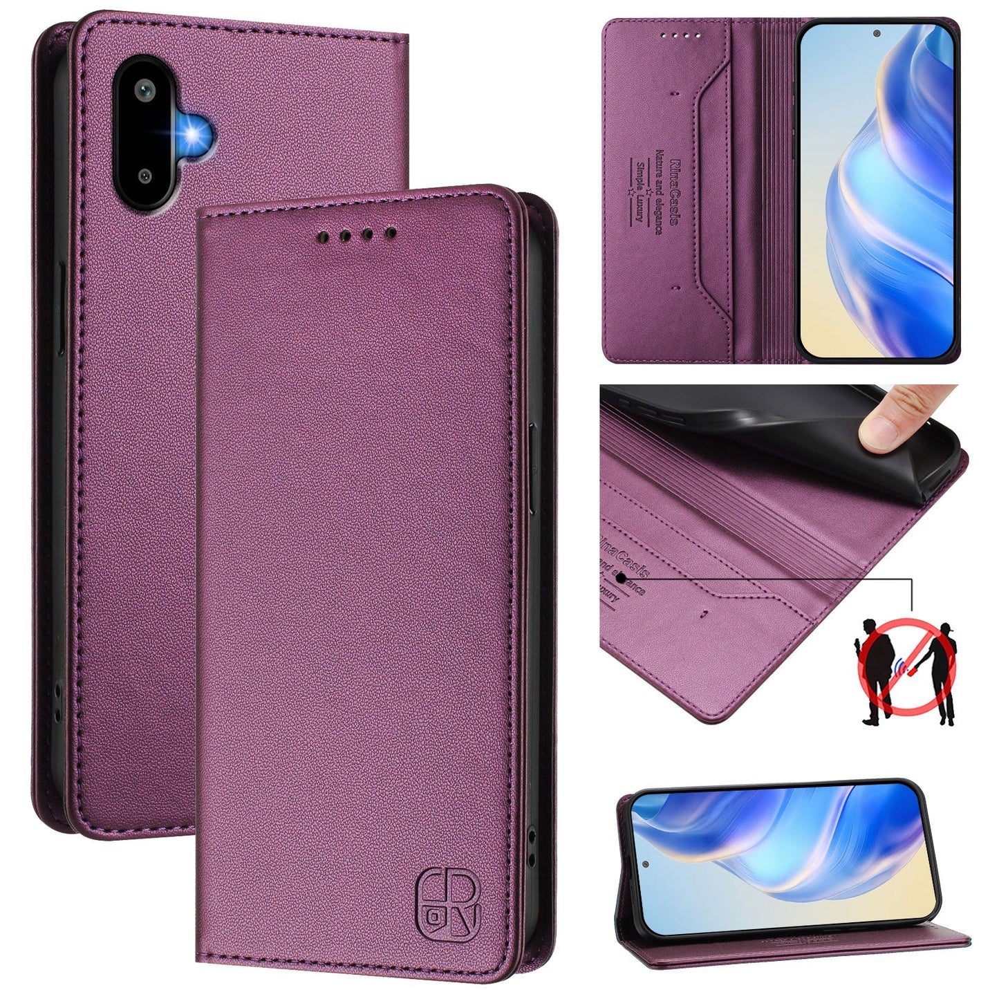 For Samsung Galaxy M06 5G / Galaxy F06 5G Leather Case RINACASIS RC01 Phone Cover with RFID Blocking Wallet Stand - Violet