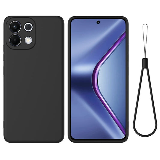 For Oppo K13 5G Liquid Silicone Case Phone Back Cover with Hand Strap - Black