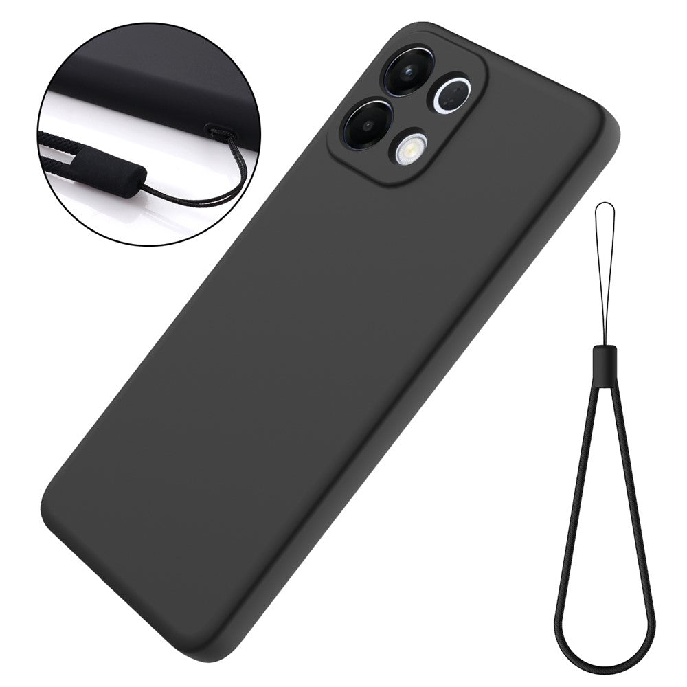 For Oppo K13 5G Liquid Silicone Case Phone Back Cover with Hand Strap - Black