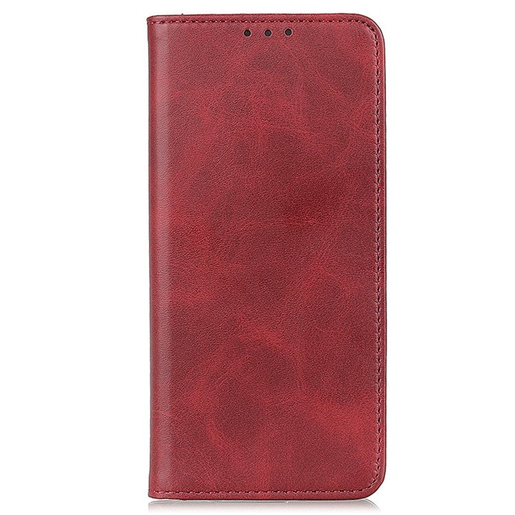 For Samsung Galaxy S23 Ultra Anti-scratch Magnetic Auto Closing Phone Case Cowhide Texture Split Leather Flip Wallet Cover with Stand - Red
