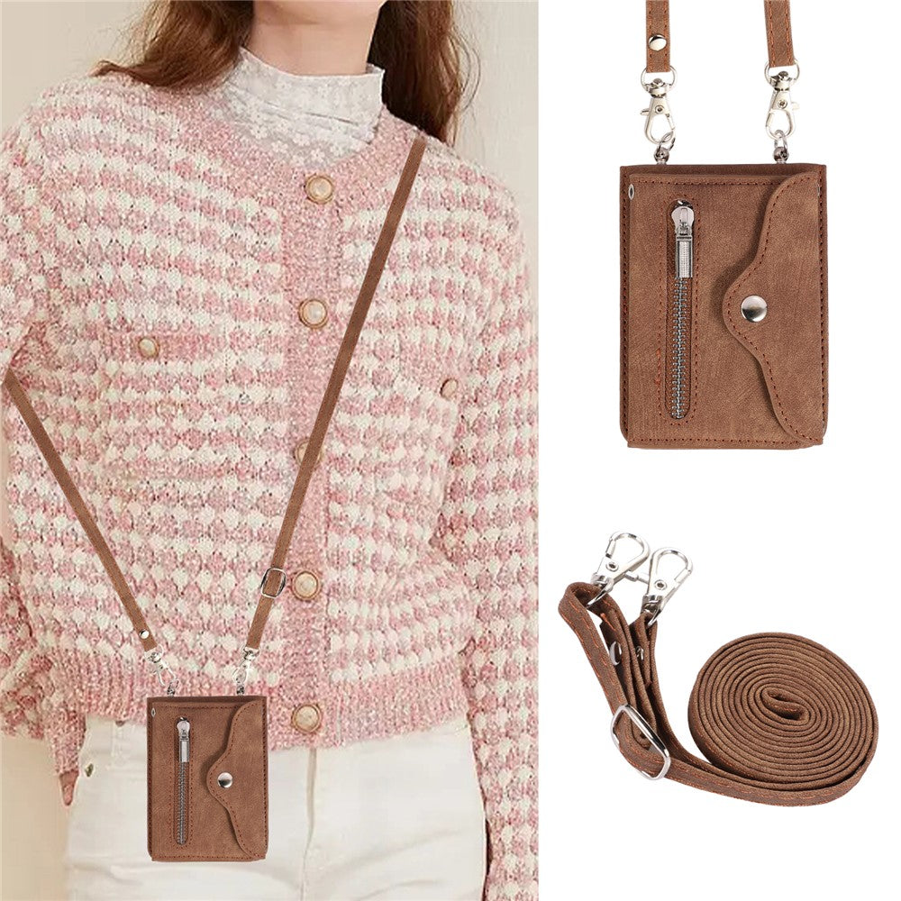 For Samsung Galaxy Z Flip7 FE 5G / Z Flip6 5G Case PU Leather + TPU RFID Blocking Card Slots Phone Cover with 2 Straps - Brown