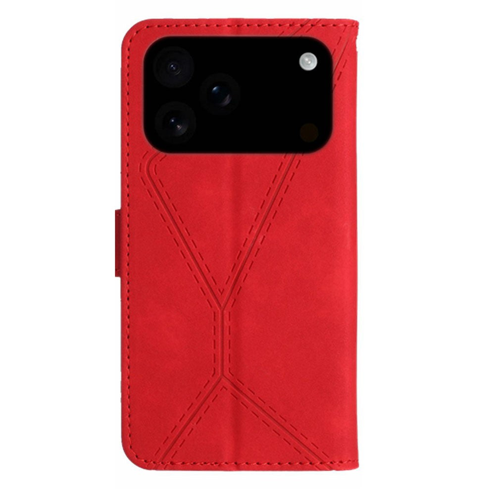 For iPhone 17 Pro Max Case Skin Touch Lines Imprinted PU Leather Flip Phone Cover - Red