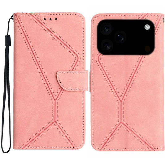 For iPhone 17 Pro Max Case Skin Touch Lines Imprinted PU Leather Flip Phone Cover - Pink