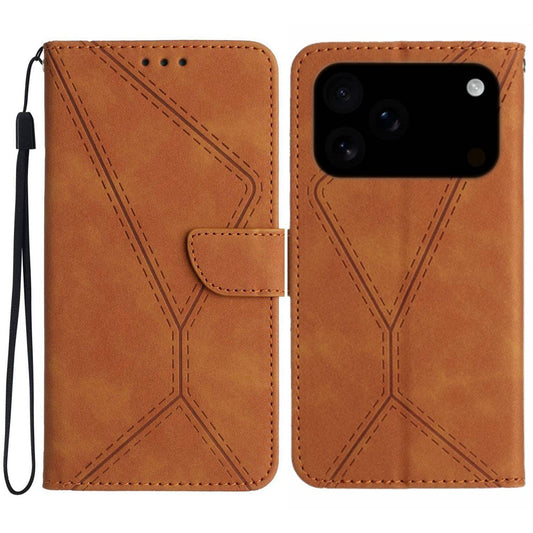 For iPhone 17 Pro Max Case Skin Touch Lines Imprinted PU Leather Flip Phone Cover - Brown